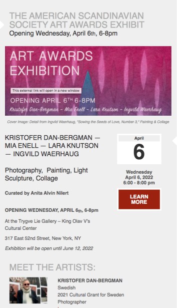 Dan-Bergman Official Invite to The American Scandinavian Society Art Awards Exhibit