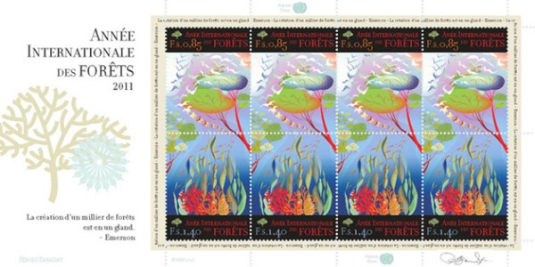 Sergio Baradat creates the UN Year of Forests Stamp