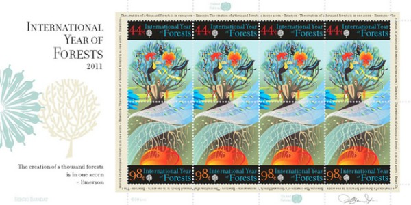 Sergio Baradat creates the UN Year of Forests Stamp