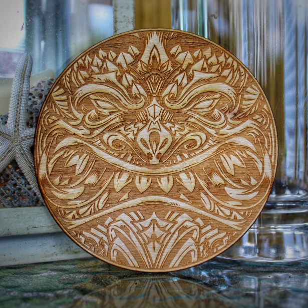 Tiki LaserEngraved Wood Coasters