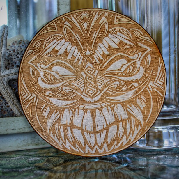Tiki LaserEngraved Wood Coasters