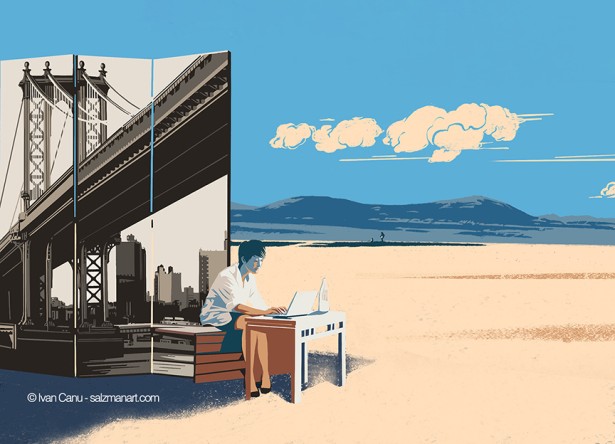 Canu's Illo for WSJ "How to Plan Before Leaving Town to Work Remotely"