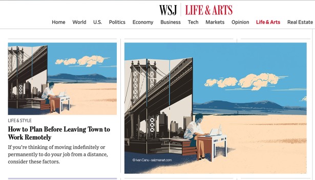 Canu's Illo for WSJ "How to Plan Before Leaving Town to Work Remotely"