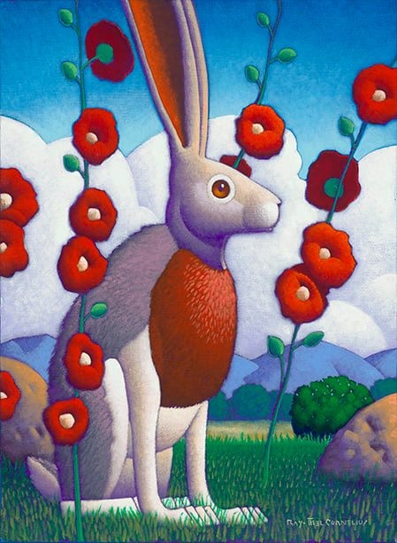 “Jackrabbit, Rocks and Hollyhocks” by Ray-Mel Cornelius