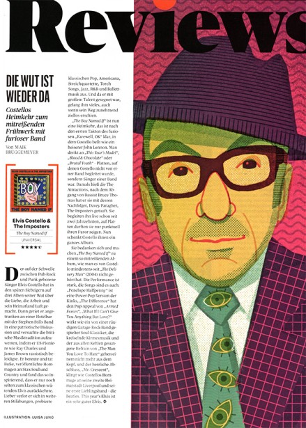 Luisa Jung's Illustration of Elvis Costello for Rolling Stone