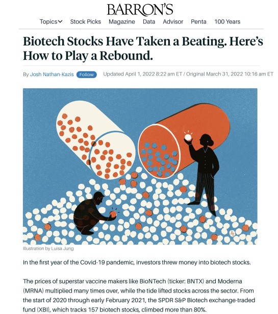 Luisa Jung's illo for Barron's Biotech Stocks Article