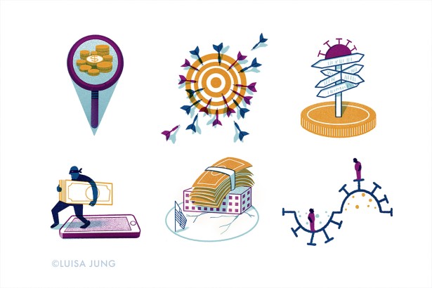 Luisa Jung :: The Covid Money Trail - Illo for Washington Post