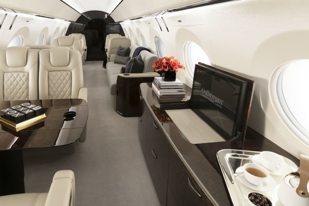 Gulfstream unveiled the first G500 outfitted production aircraft at NBAA-BACE 2016. The jet is scheduled for certification in 2017. Gulfstream Photo