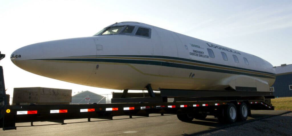 Designed to test emergency response capabilities at airports large and small, the new portable business jet crash site simulator was specially constructed from an actual Lockheed JetStar fuselage obtained from neighbouring aircraft services provider Flying Colours Corp. Loomex Group Photos