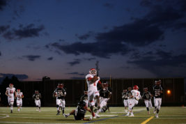 Regis Jesuit High School beats Rangeview High School 34-18 on Friday Sept. 16, 2016 at Aurora Public Schools Stadium.
Photo by Gabriel Christus/Aurora Sentinel