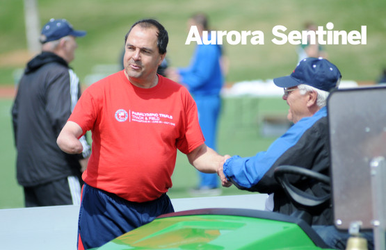 Tom Southall, left, a longtime Aurora track & field coach, has been selected as part of the 2016 induction class for the National Federation of State High School Associations (NFHS) Hall of Fame. As an athlete at Steamboat Springs High School from 1979-81, Southall helped the Sailors to a 2A state football championship and three state track & field titles, while he won the Fred Steinmark Award in 1981. Southall is now a teacher and coacha t Cherokee Trail High School in Aurora and works closely with paralympic athletes. (Photo by Courtney Oakes/Aurora Sentinel)