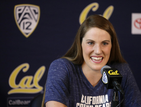 FILE - In this Feb. 15, 2015, file photo,ÊOlympic swimming gold medalist Missy Franklin speaks during a news conference in Berkeley, Calif. Franklin won the Honda Cup as the nation's top female college athlete Monday, June 29. (AP Photo/Ben Margot, File)