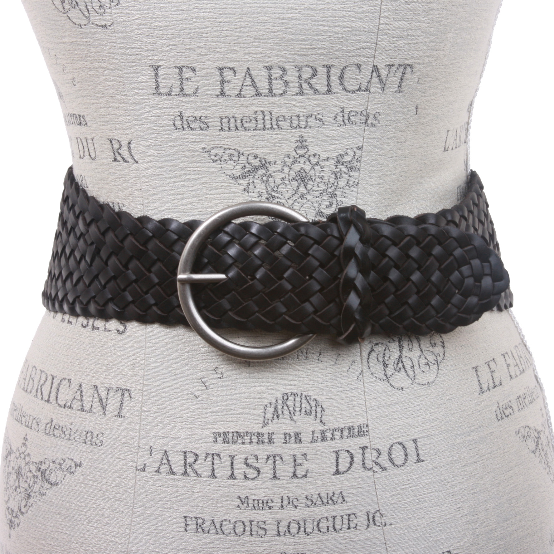 Women's 3 1/4" Wide Tapered Braided Woven High Waist Leather Belt - Picture 34 of 44