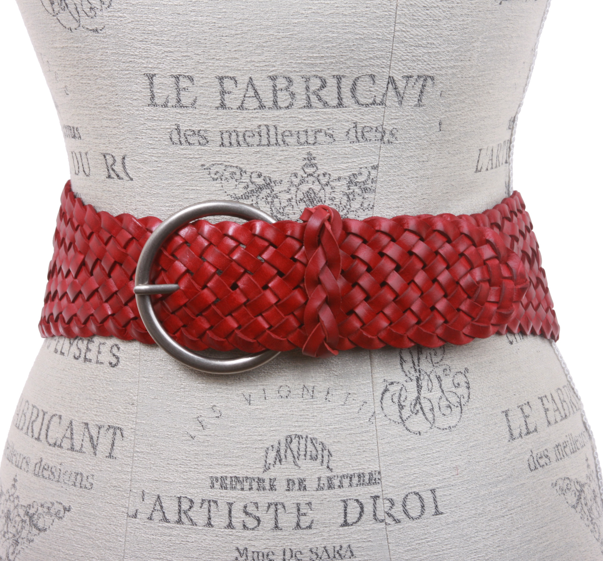 Women's 3 1/4" Wide Tapered Braided Woven High Waist Leather Belt - Picture 14 of 44
