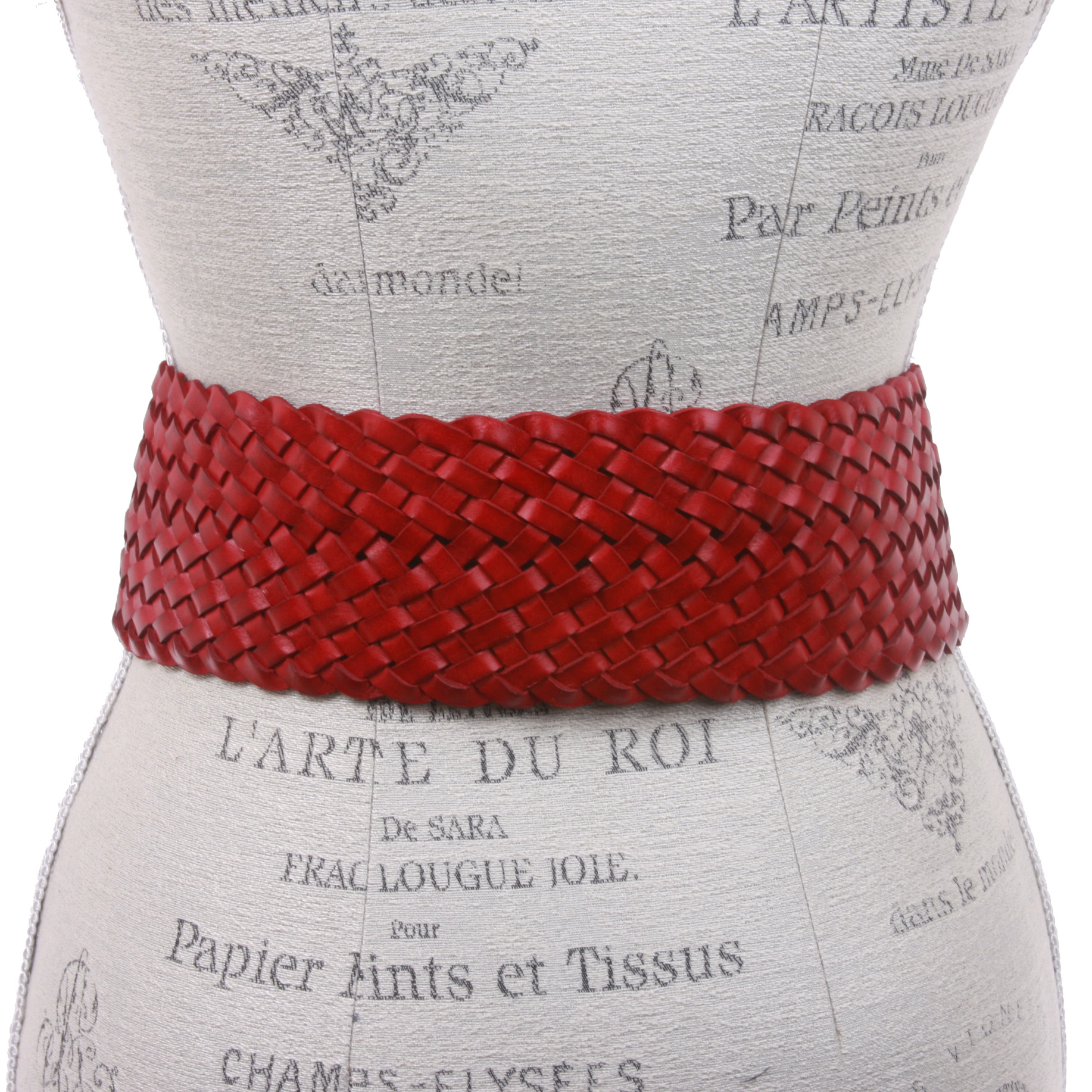 Women's 3 1/4" Wide Tapered Braided Woven High Waist Leather Belt - Picture 15 of 44