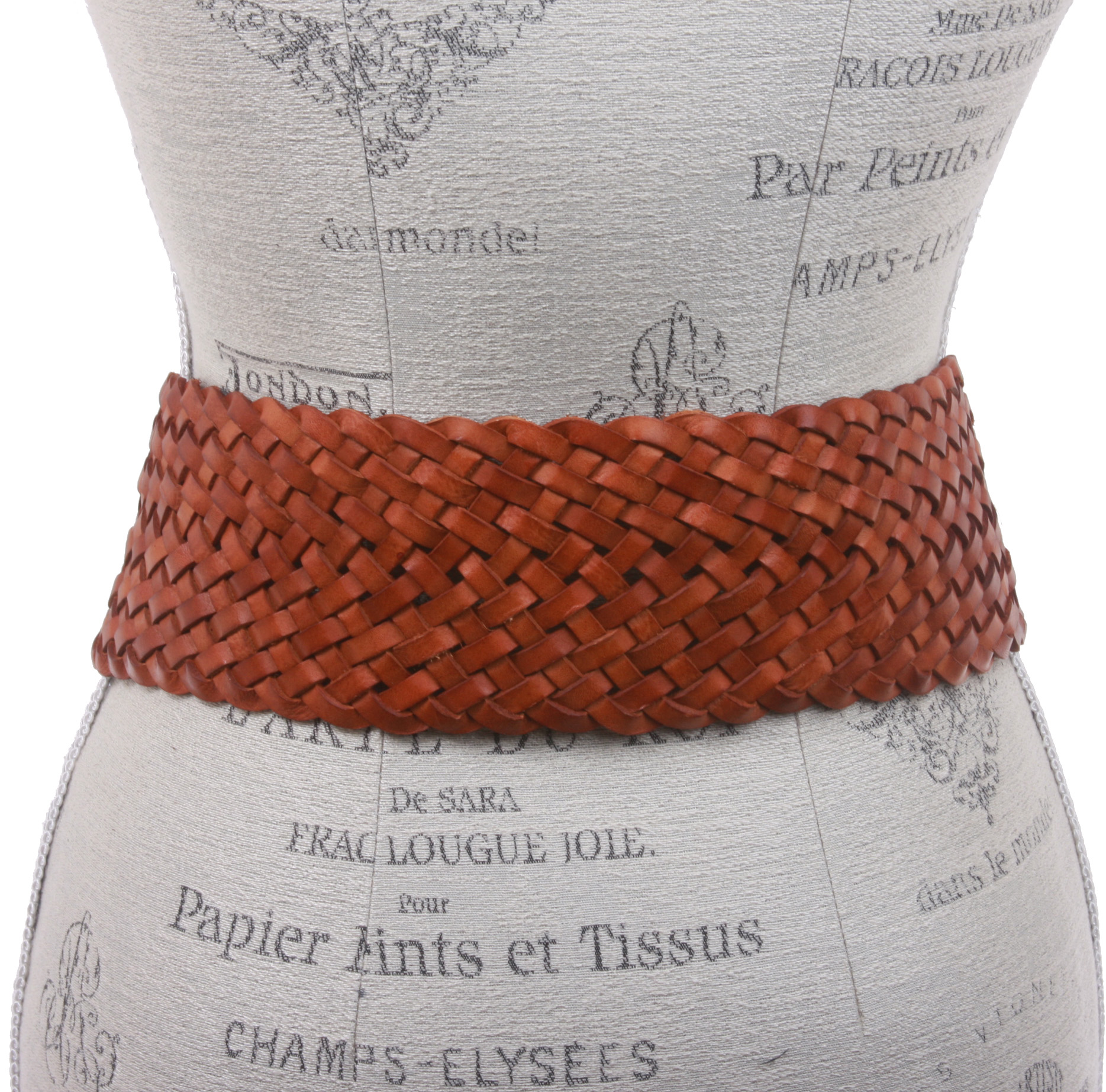 Women's 3 1/4" Wide Tapered Braided Woven High Waist Leather Belt - Picture 19 of 44