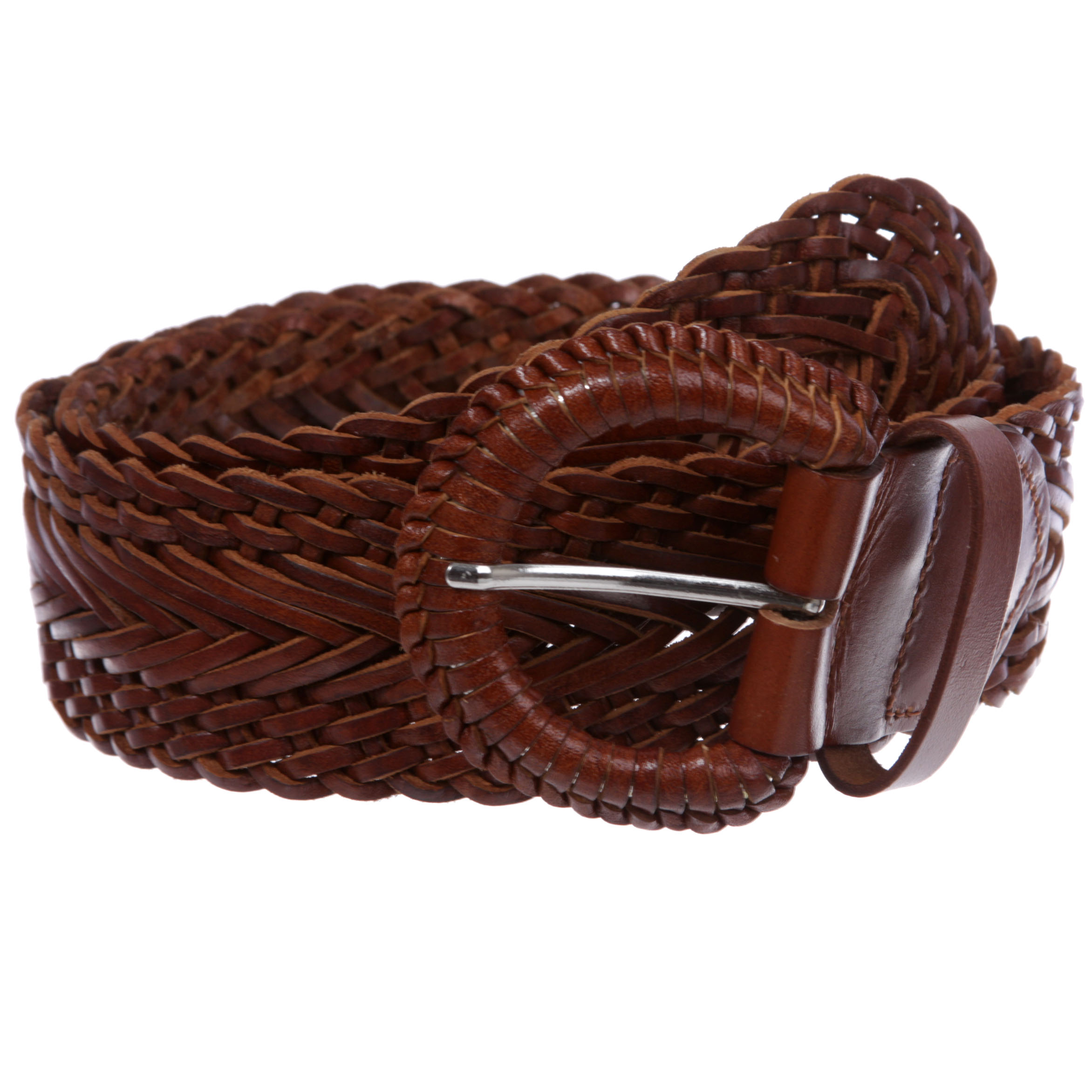 Women's 2" Wide Braided Woven Round Leather Belt - Picture 2 of 13
