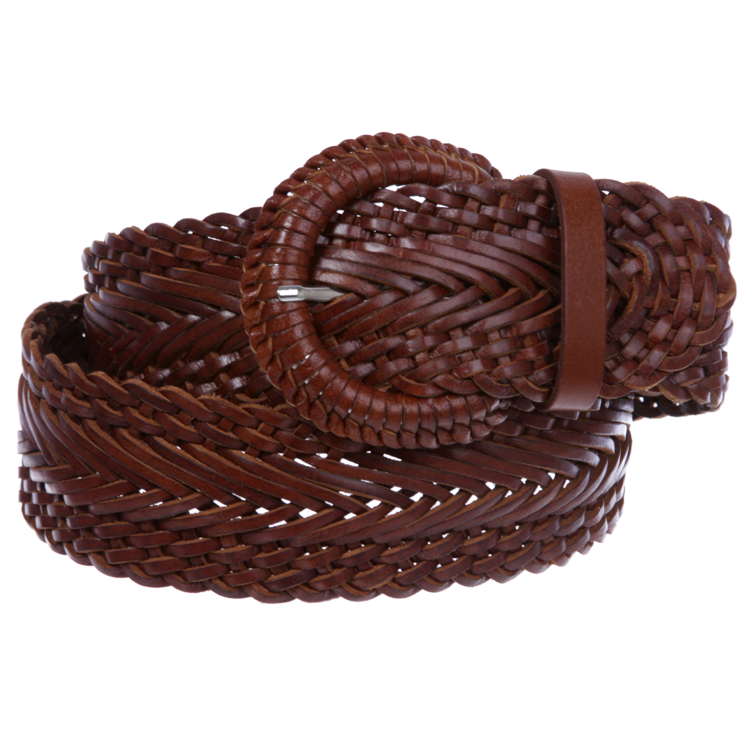 Women's 2" Wide Braided Woven Round Leather Belt - Picture 3 of 13