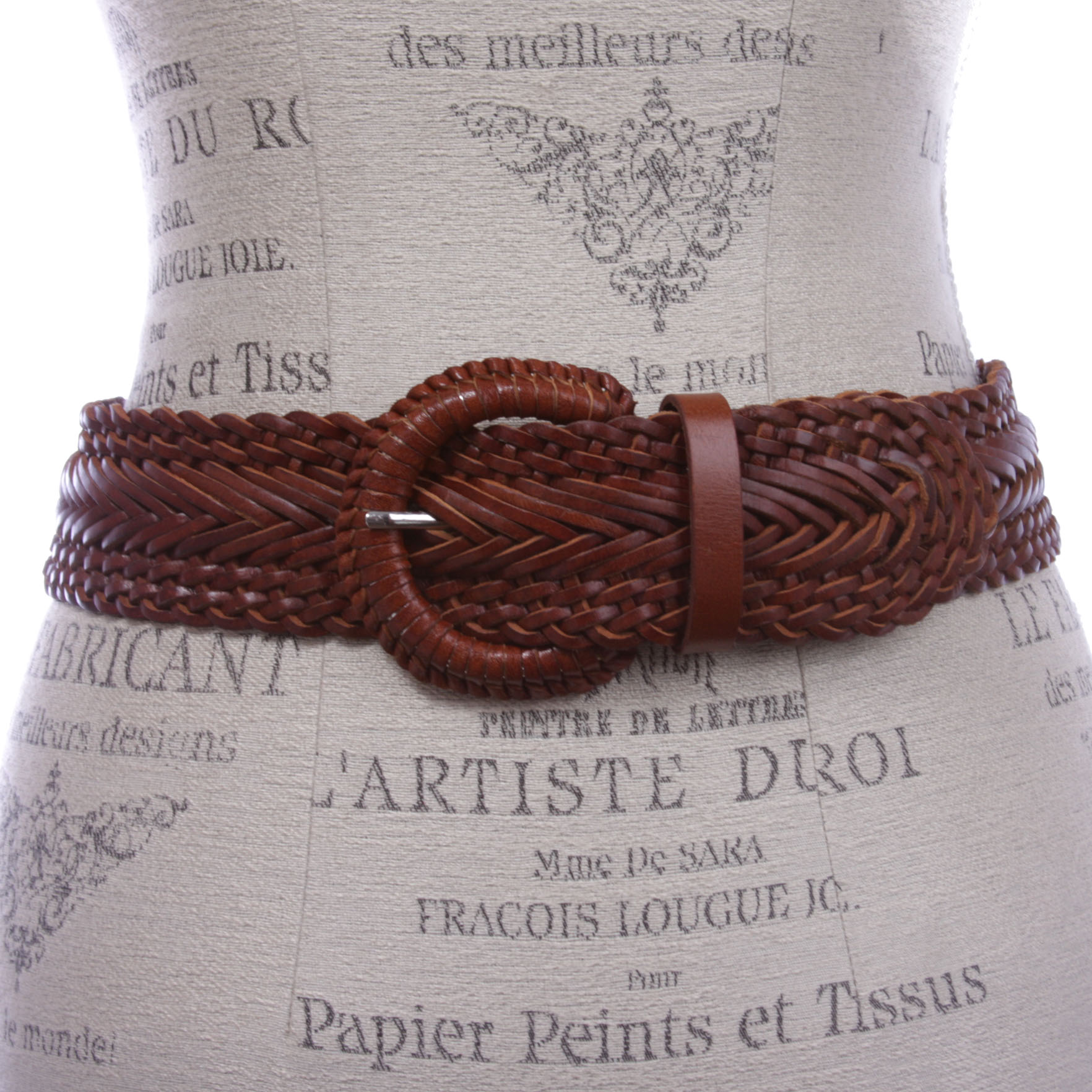 Women's 2" Wide Braided Woven Round Leather Belt - Picture 4 of 13