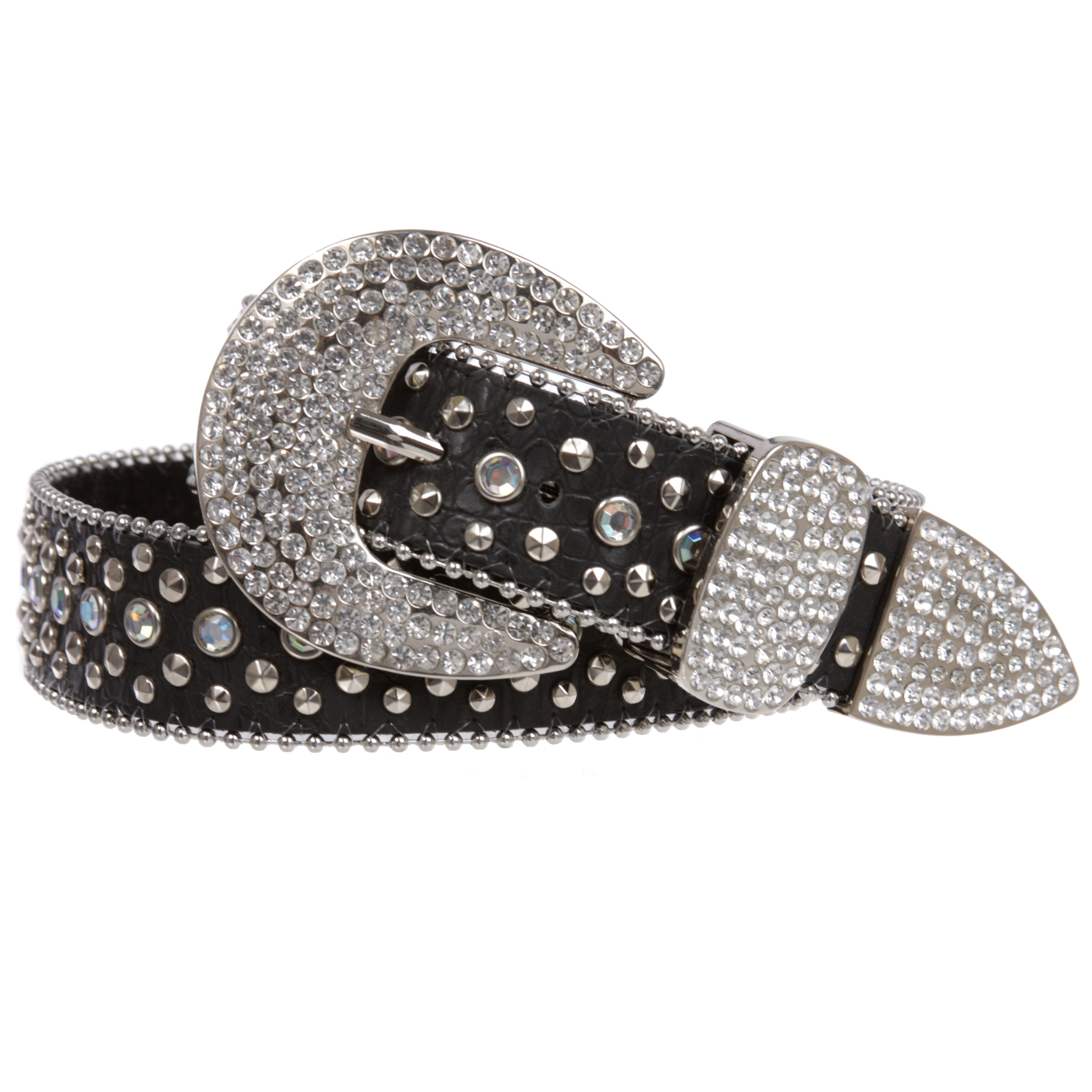 Western Rhinestone Studded Faux Alligator Leather Belt 38mm Wide Western Cowgirl Faux Alligator Rhinestone Studded Leather Belt main image 4