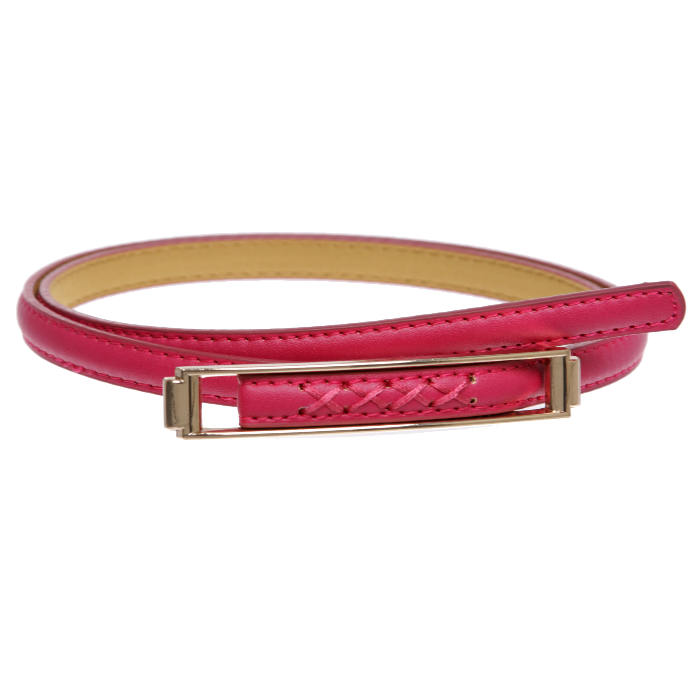Womens Thin Belts Skinny Faux Leather Stitch Belt with Gold Tone Buckle - Picture 21 of 41