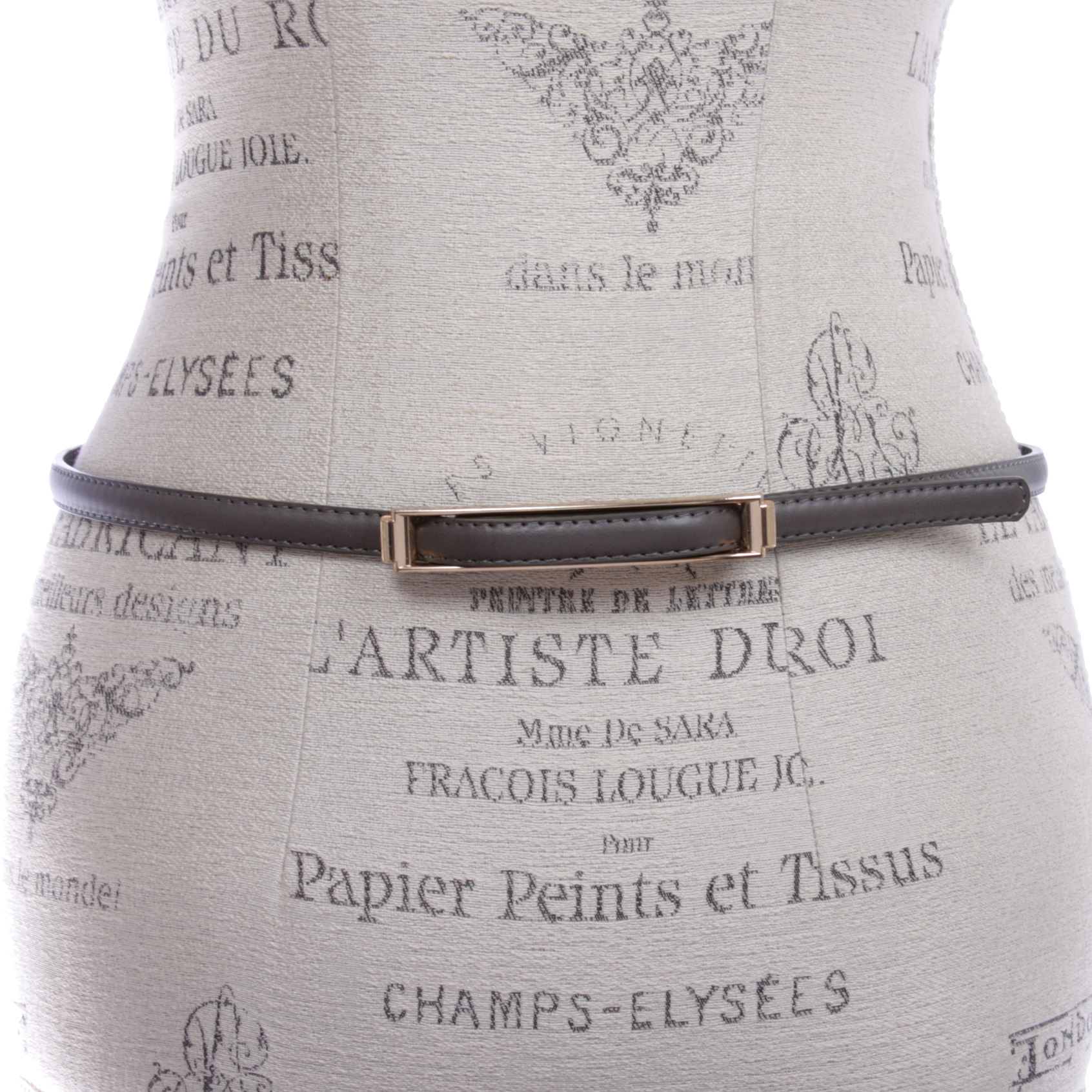 Womens Thin Belts Skinny Faux Leather Stitch Belt with Gold Tone Buckle - Picture 38 of 41