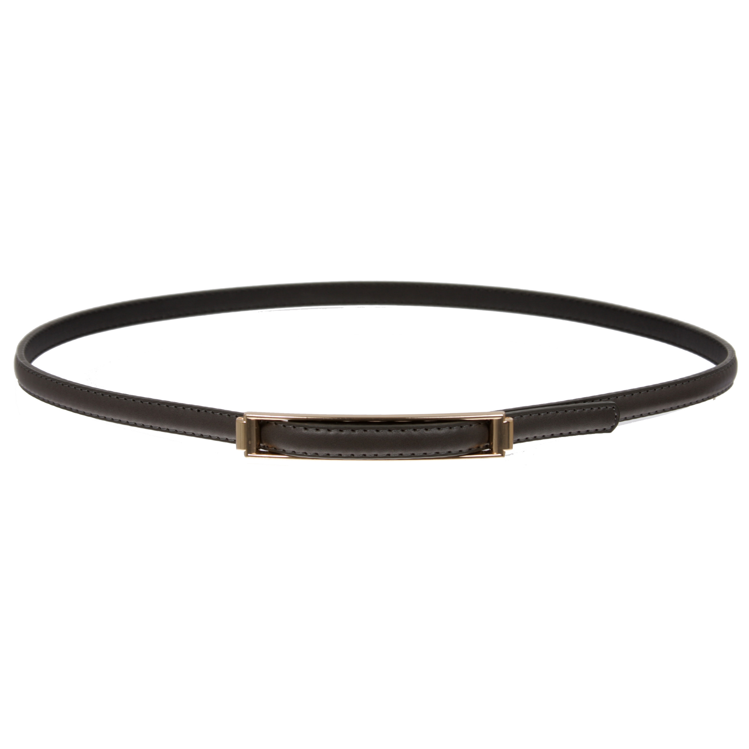 Womens Thin Belts Skinny Faux Leather Stitch Belt with Gold Tone Buckle - Picture 40 of 41