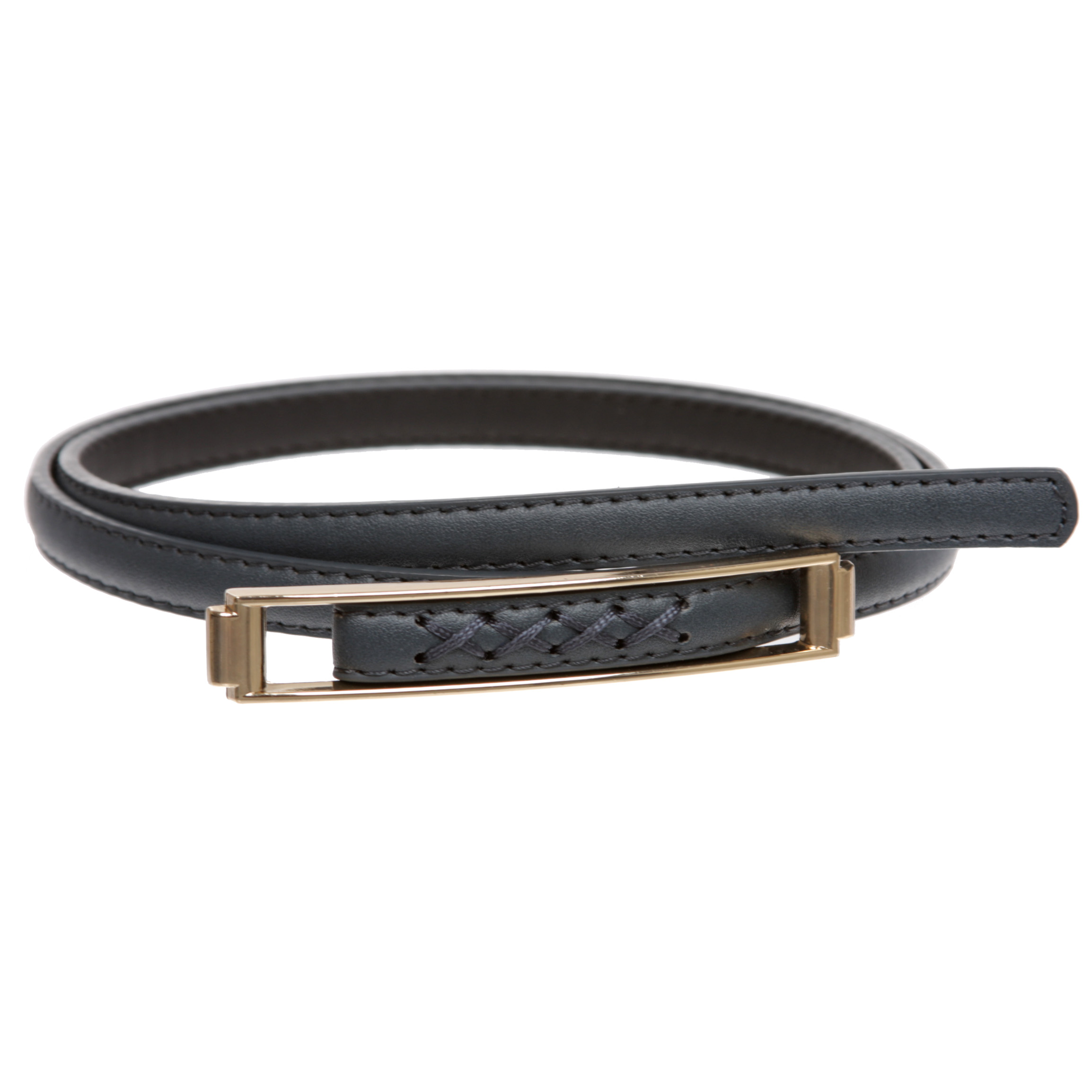 Womens Thin Belts Skinny Faux Leather Stitch Belt with Gold Tone Buckle - Picture 24 of 41