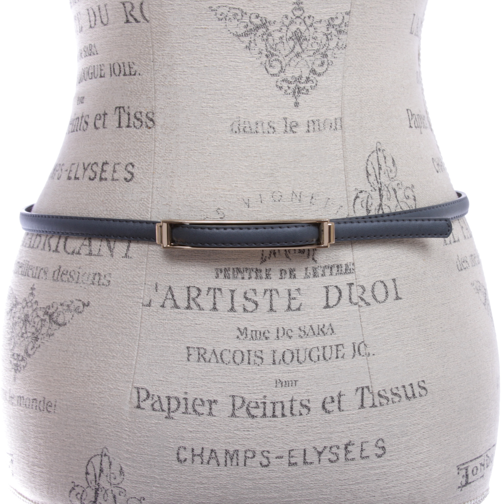 Womens Thin Belts Skinny Faux Leather Stitch Belt with Gold Tone Buckle - Picture 25 of 41