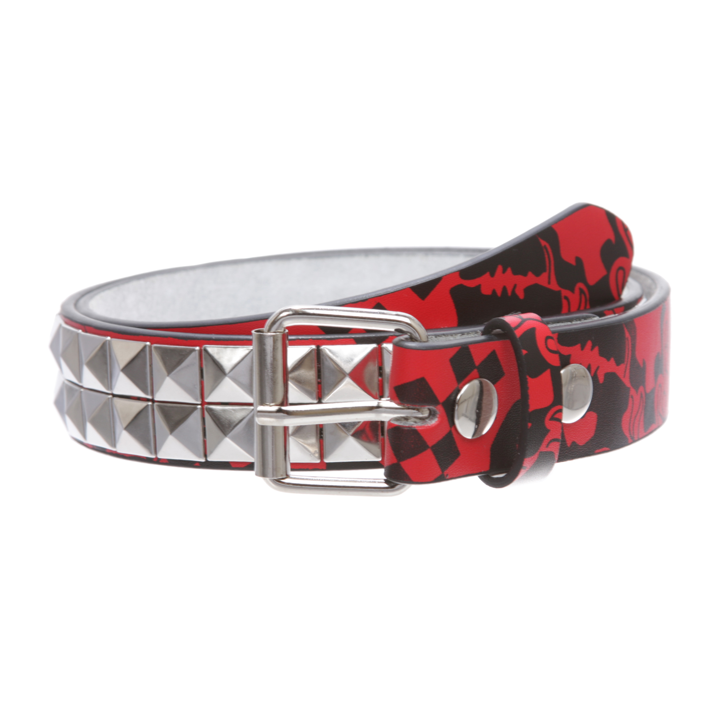 Kids Snap On Art work Skull Cross Bone Punk Rock Silver Studded Leather Belt - Picture 12 of 26
