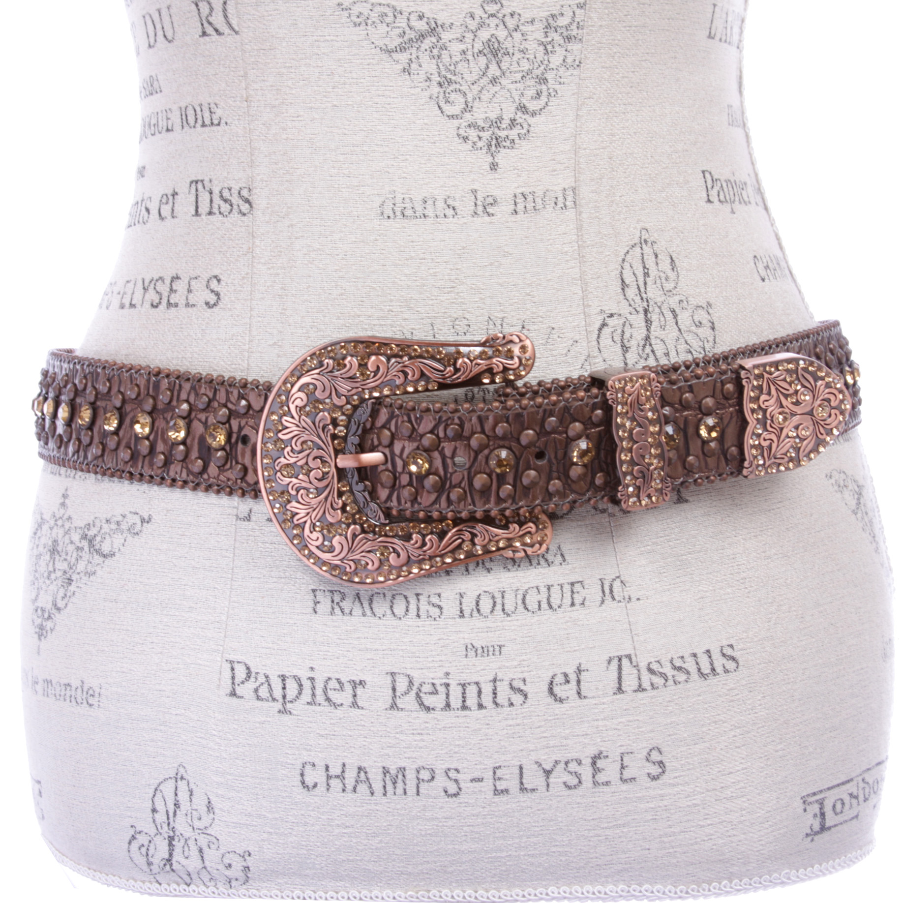 Western Cowgirl Faux Alligator Rhinestone Studded Leather Belt Size L Western Turquoise Rhinestone Studded Faux Crocodile Print  main image 4