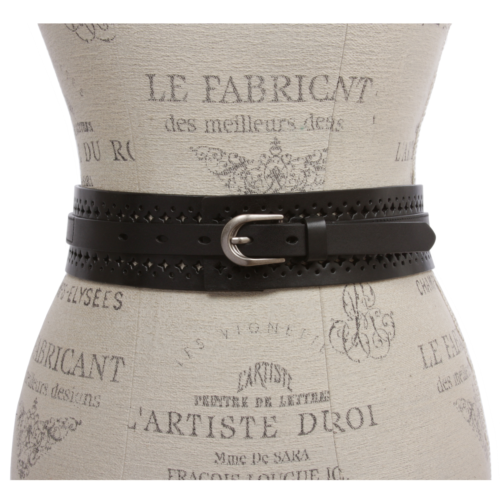 Women's 2 1/4" Wide High Waist Vintage Perforated Cowhide Leather Belt - Picture 23 of 30