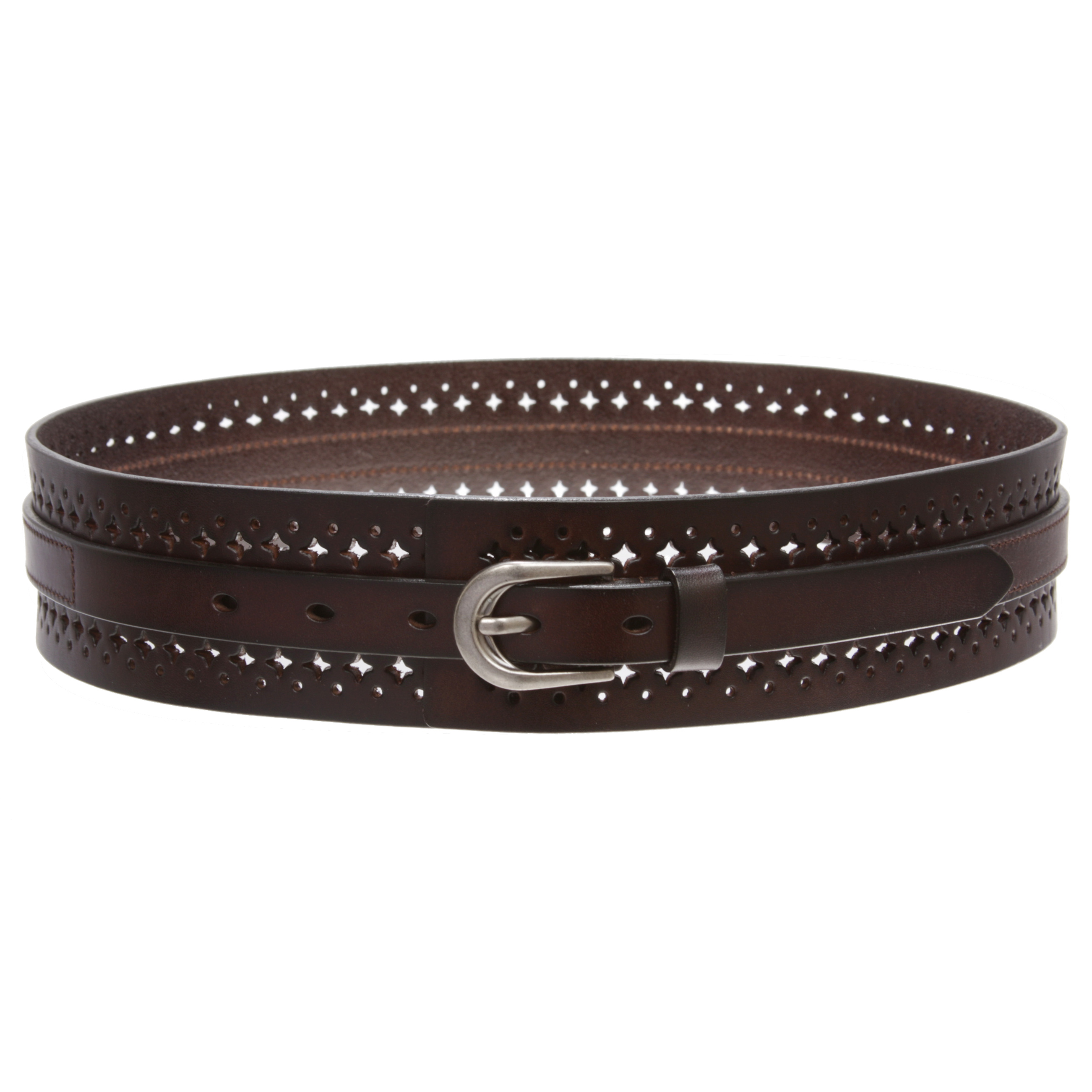 Women's 2 1/4" Wide High Waist Vintage Perforated Cowhide Leather Belt - Picture 28 of 30