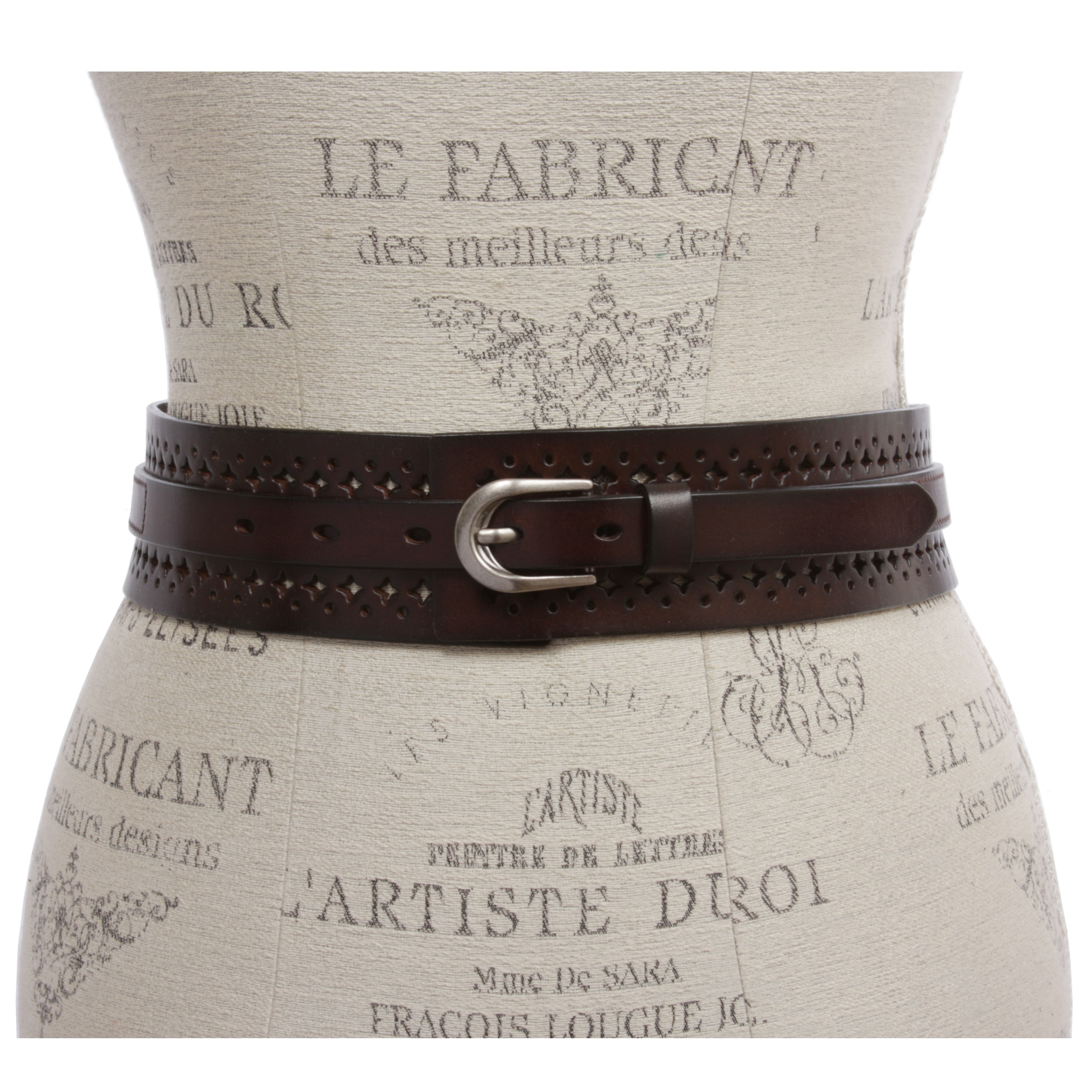 Women's 2 1/4" Wide High Waist Vintage Perforated Cowhide Leather Belt - Picture 29 of 30