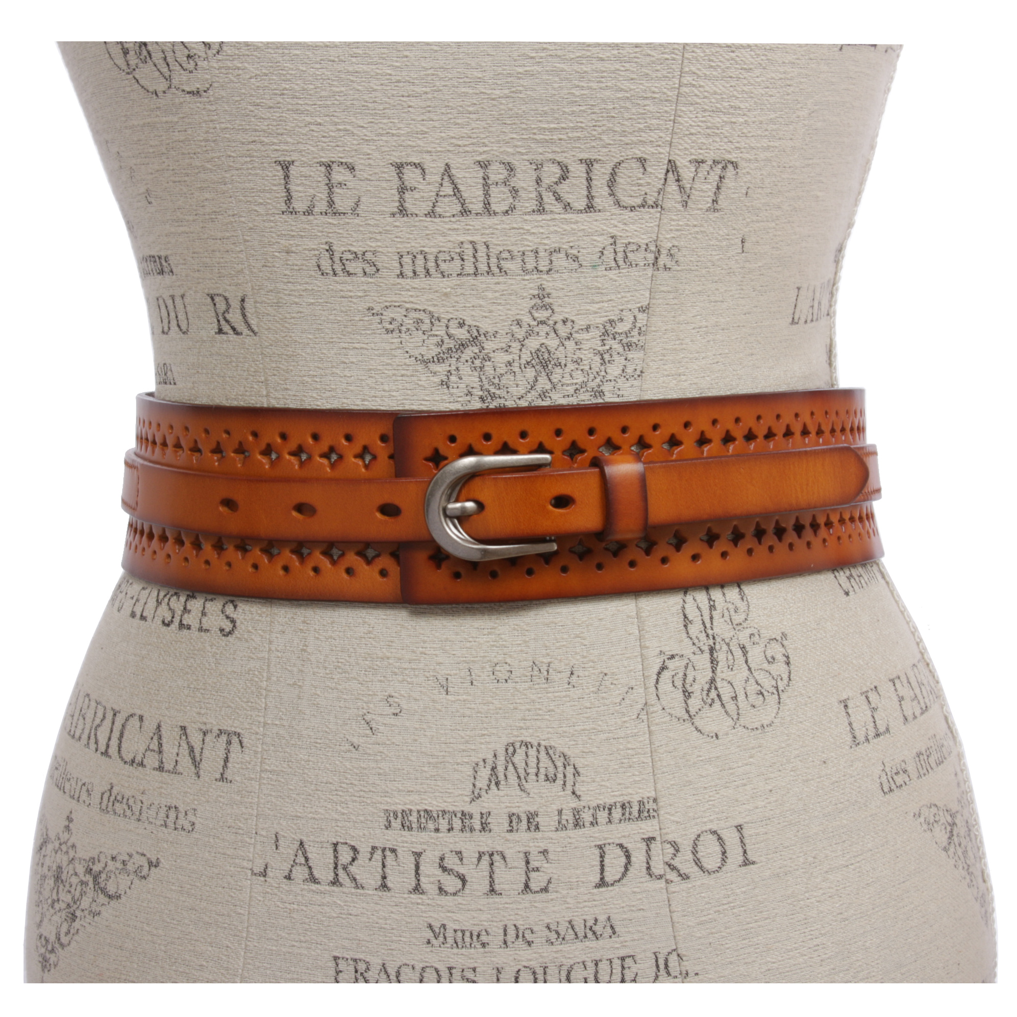 Women's 2 1/4" Wide High Waist Vintage Perforated Cowhide Leather Belt - Picture 26 of 30