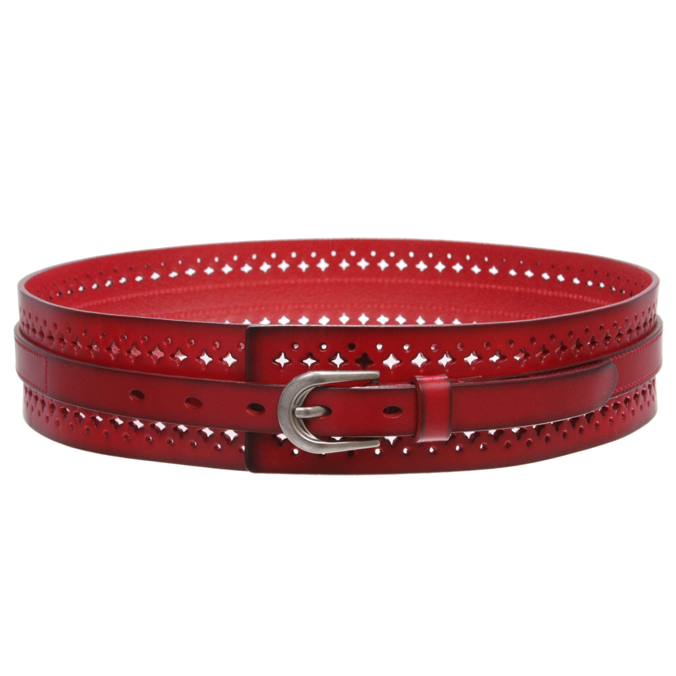 Women's 2 1/4" Wide High Waist Vintage Perforated Cowhide Leather Belt - Picture 16 of 30