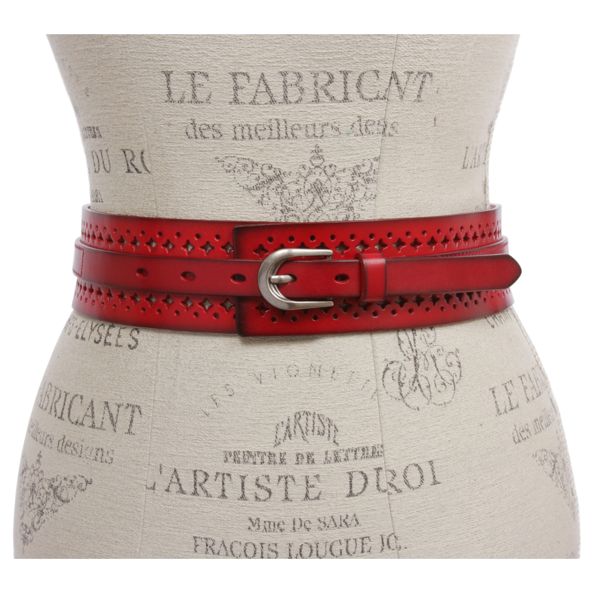 Women's 2 1/4" Wide High Waist Vintage Perforated Cowhide Leather Belt - Picture 17 of 30