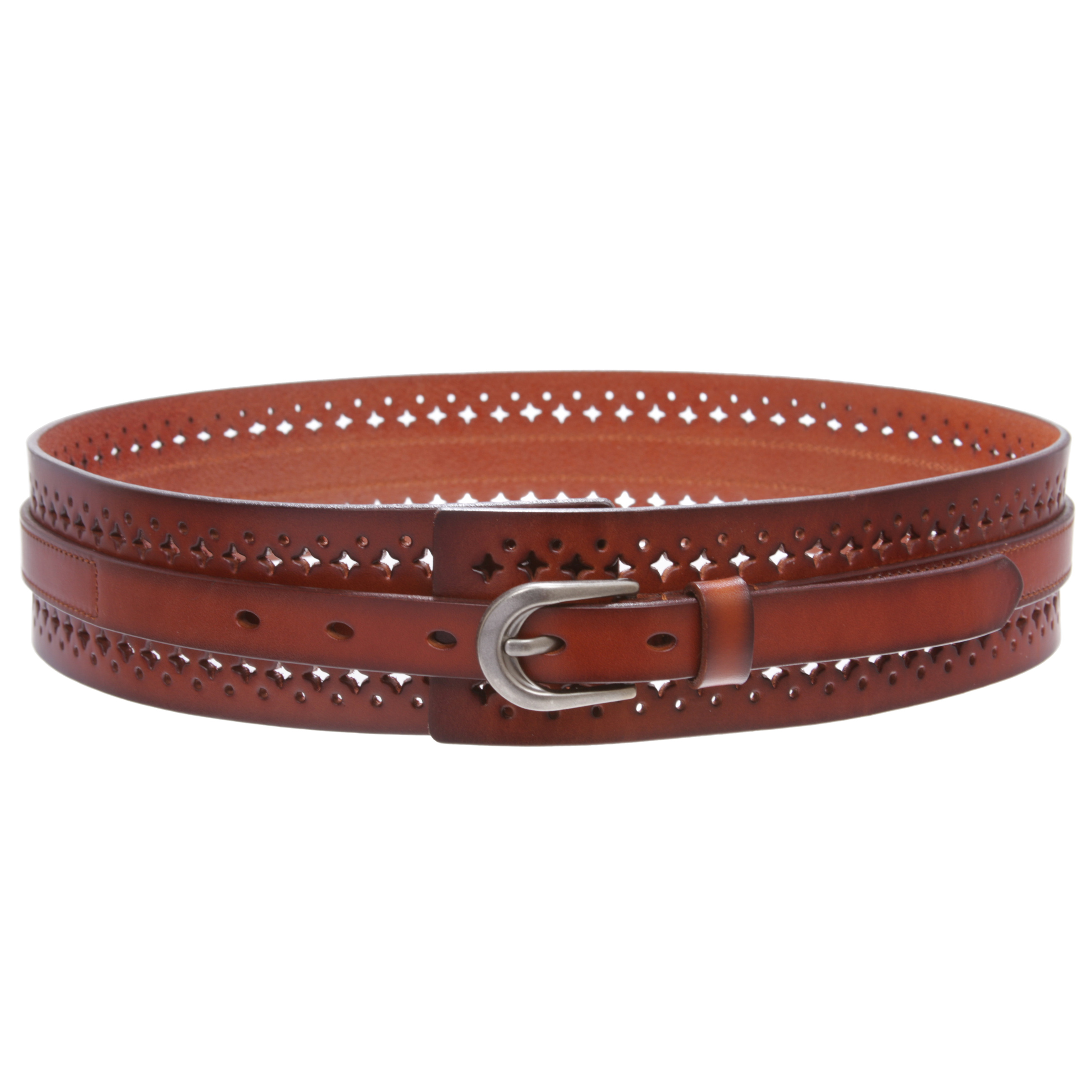 Women's 2 1/4" Wide High Waist Vintage Perforated Cowhide Leather Belt - Picture 13 of 30