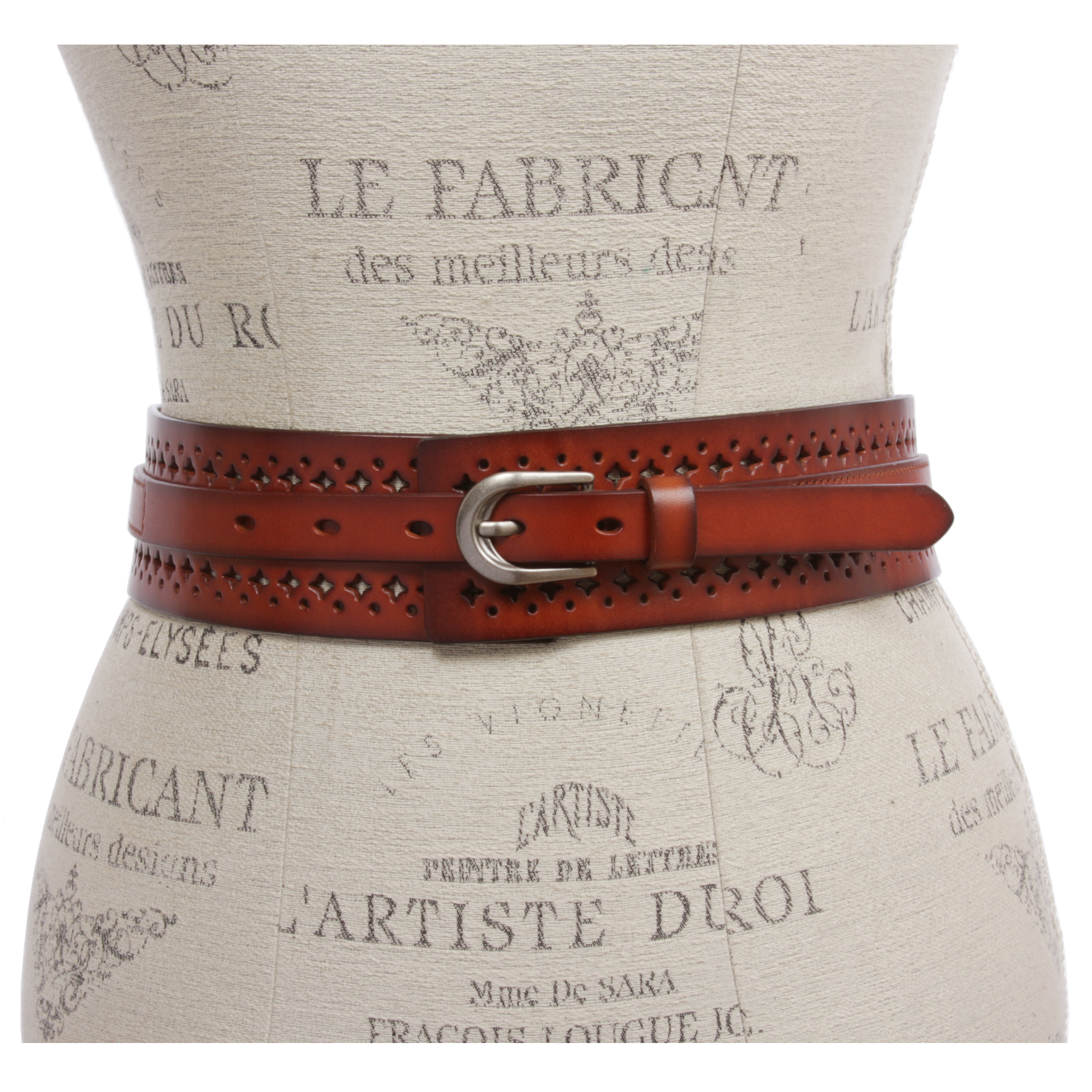 Women's 2 1/4" Wide High Waist Vintage Perforated Cowhide Leather Belt - Picture 14 of 30