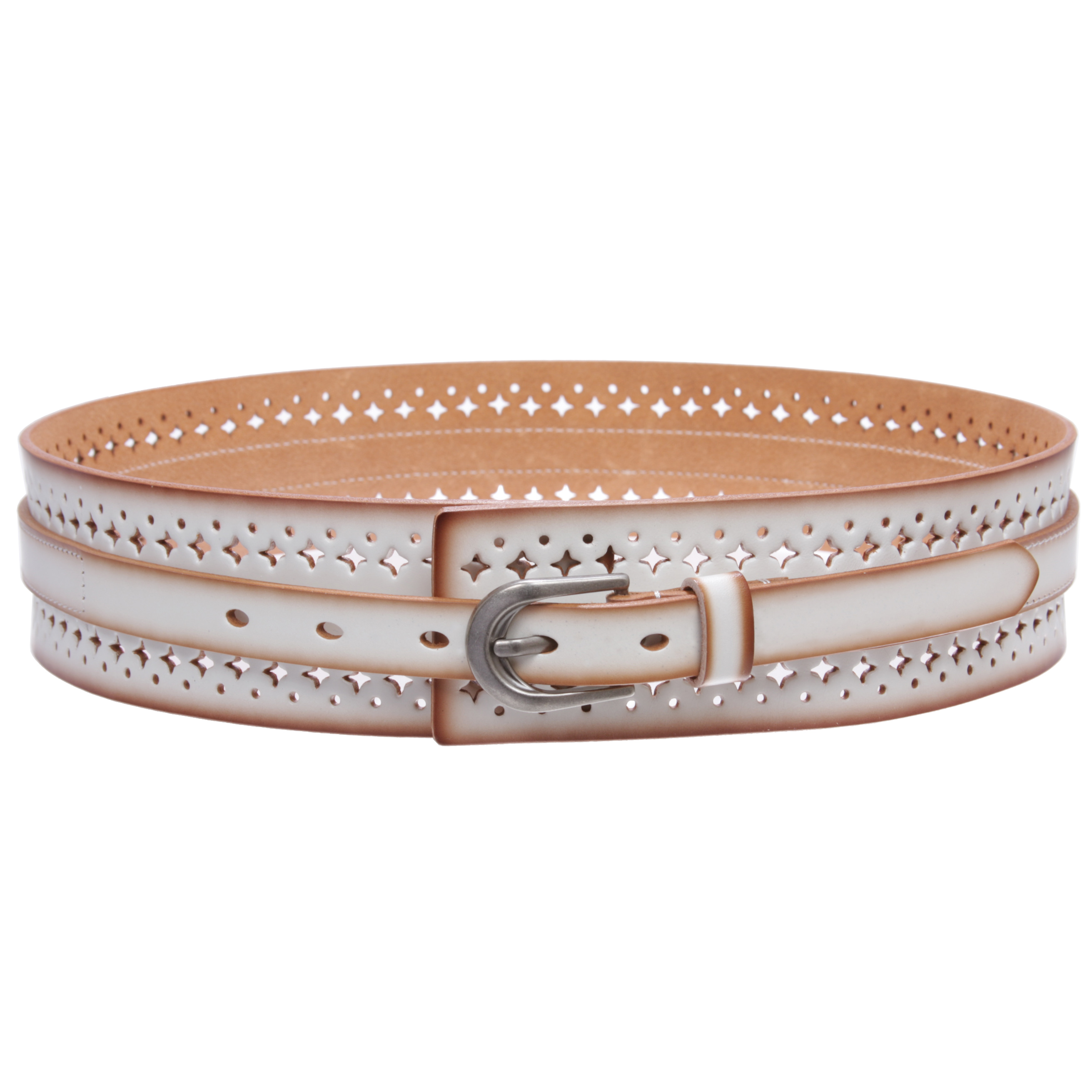 Women's 2 1/4" Wide High Waist Vintage Perforated Cowhide Leather Belt - Picture 19 of 30