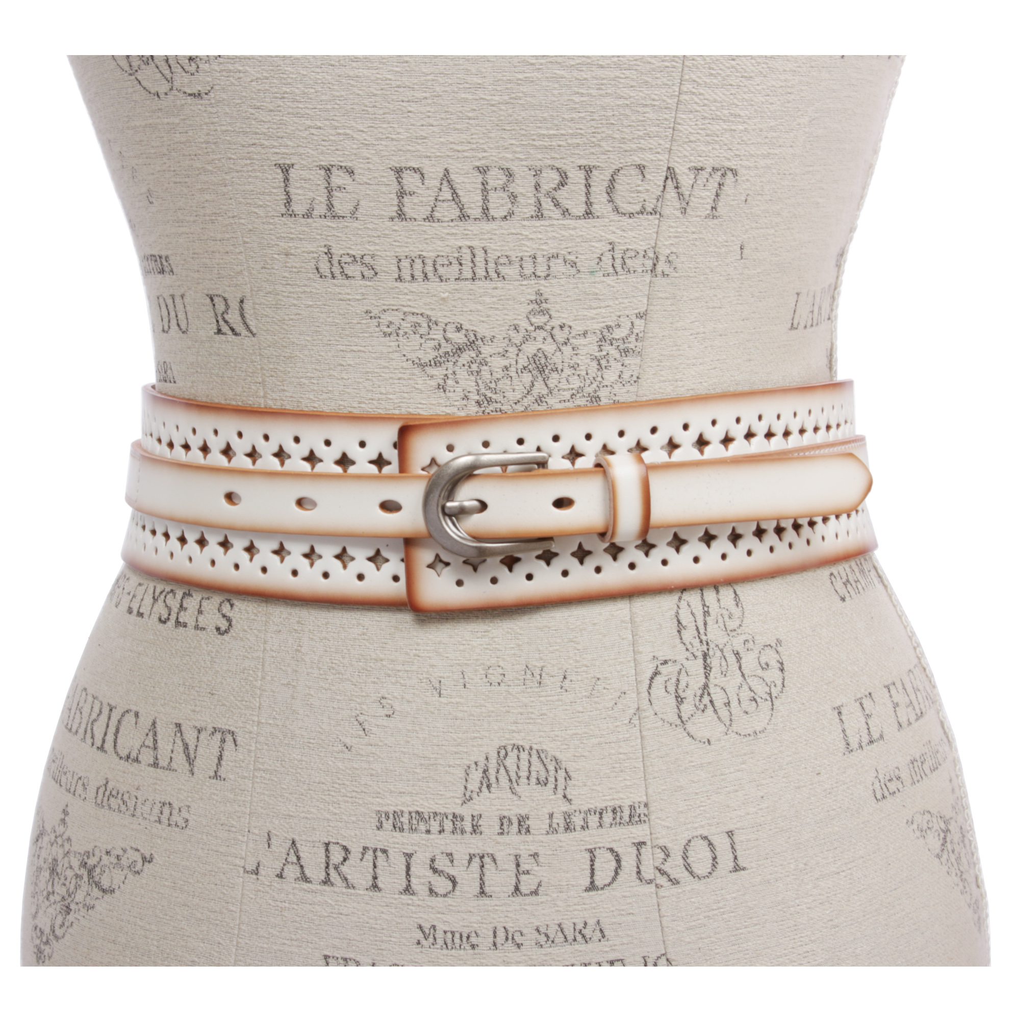 Women's 2 1/4" Wide High Waist Vintage Perforated Cowhide Leather Belt - Picture 20 of 30