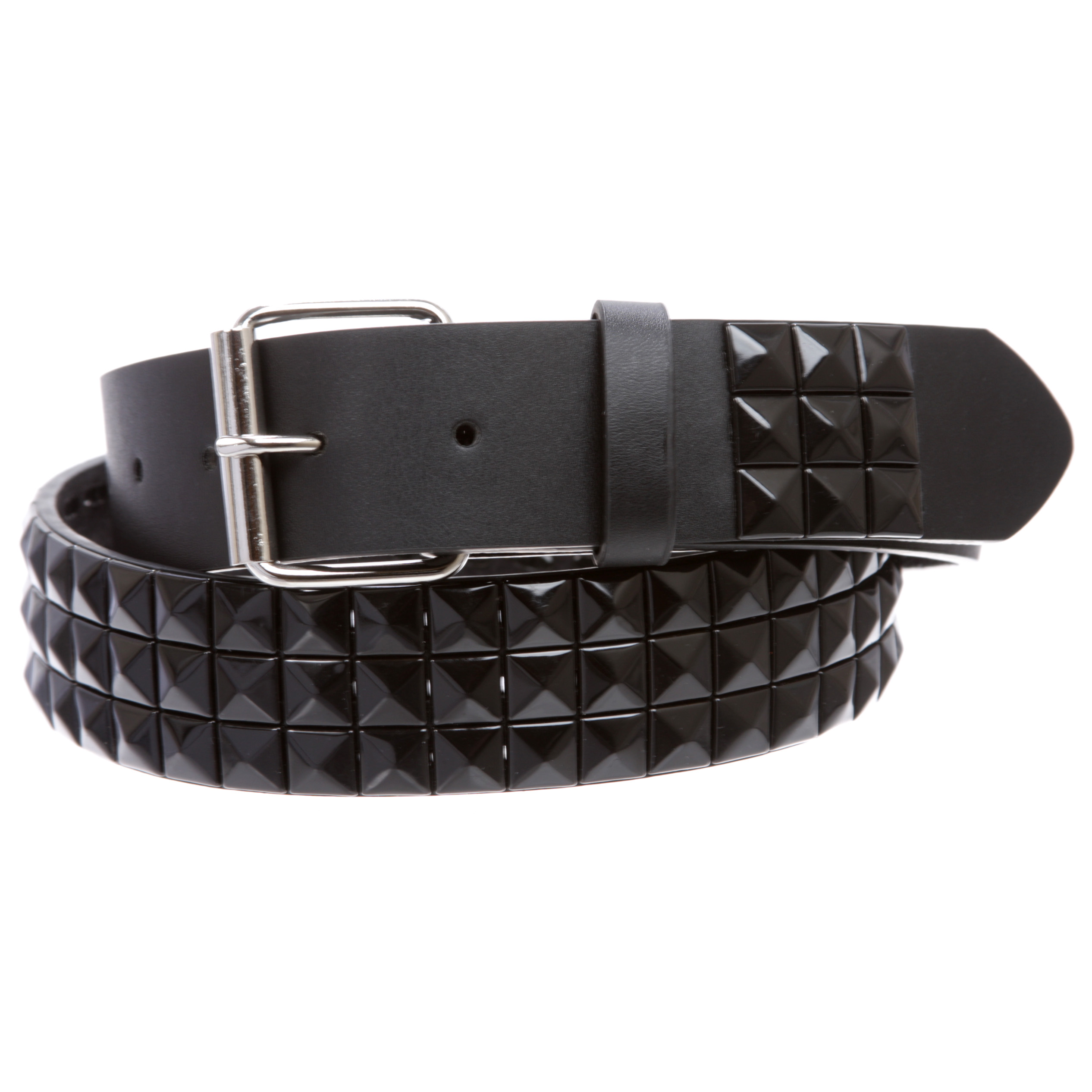 Snap On Solid Color Punk Rock Star Pyramid Studded Checker Board Leather Belt - Picture 24 of 32