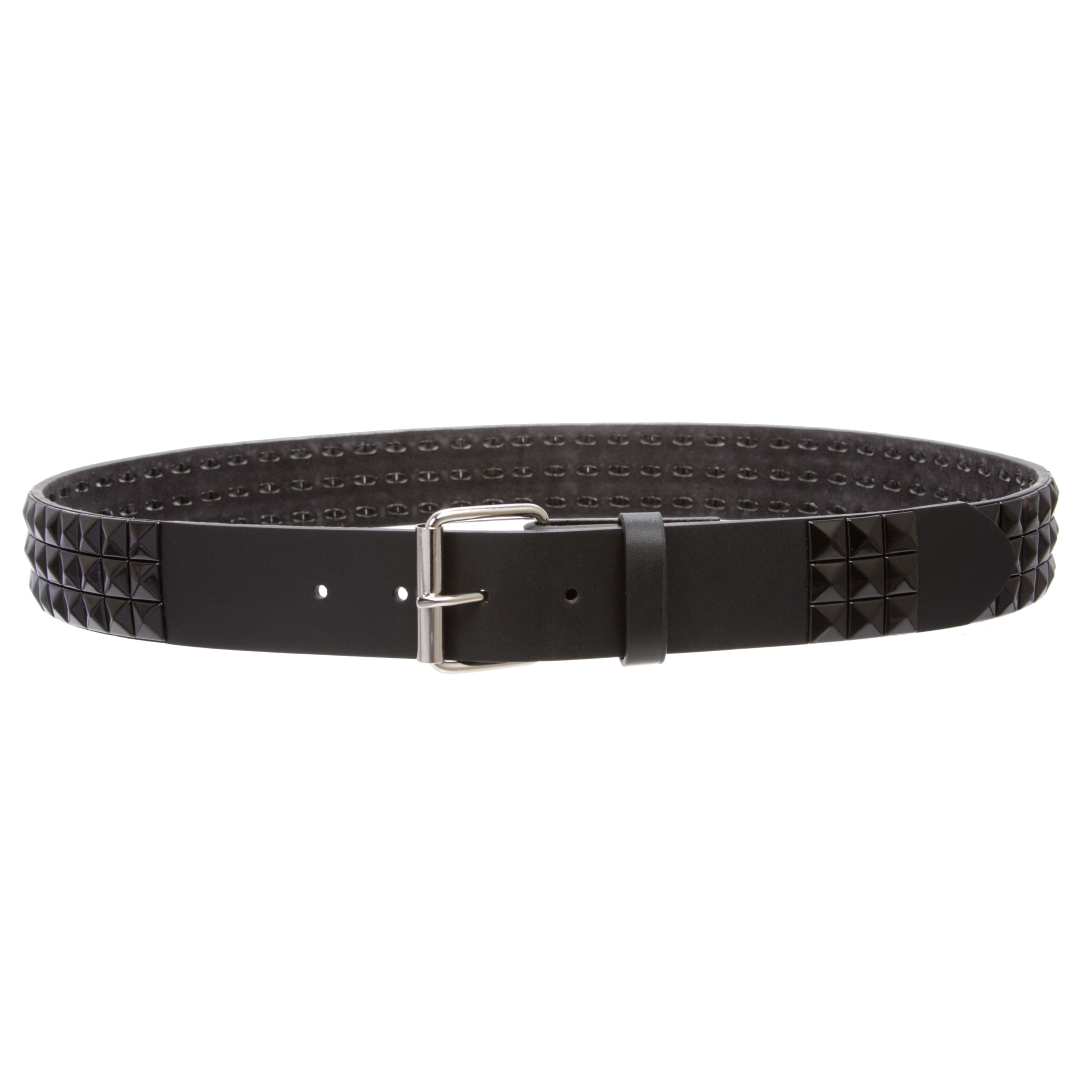 Snap On Solid Color Punk Rock Star Pyramid Studded Checker Board Leather Belt - Picture 25 of 32