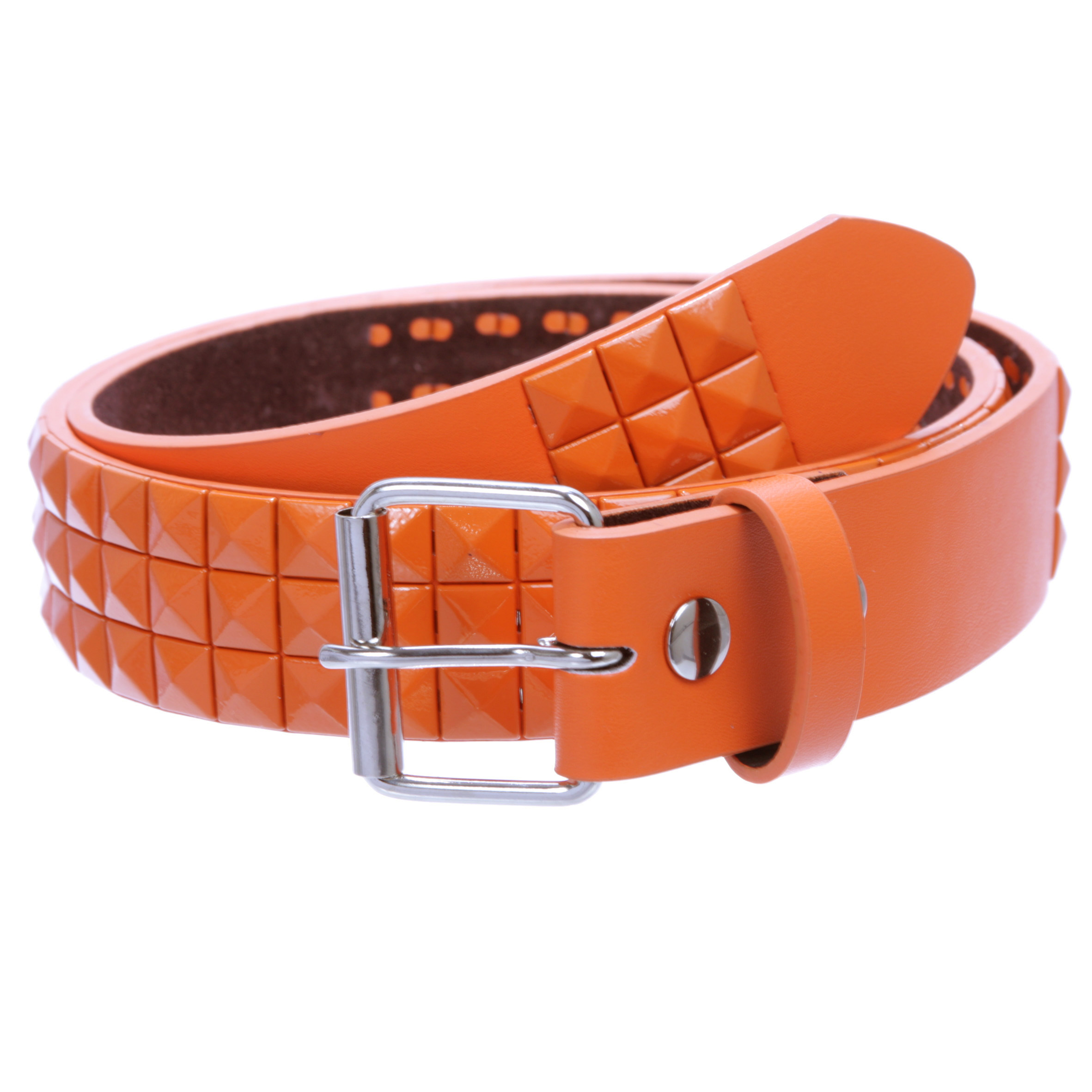 Snap On Solid Color Punk Rock Star Pyramid Studded Checker Board Leather Belt - Picture 28 of 32
