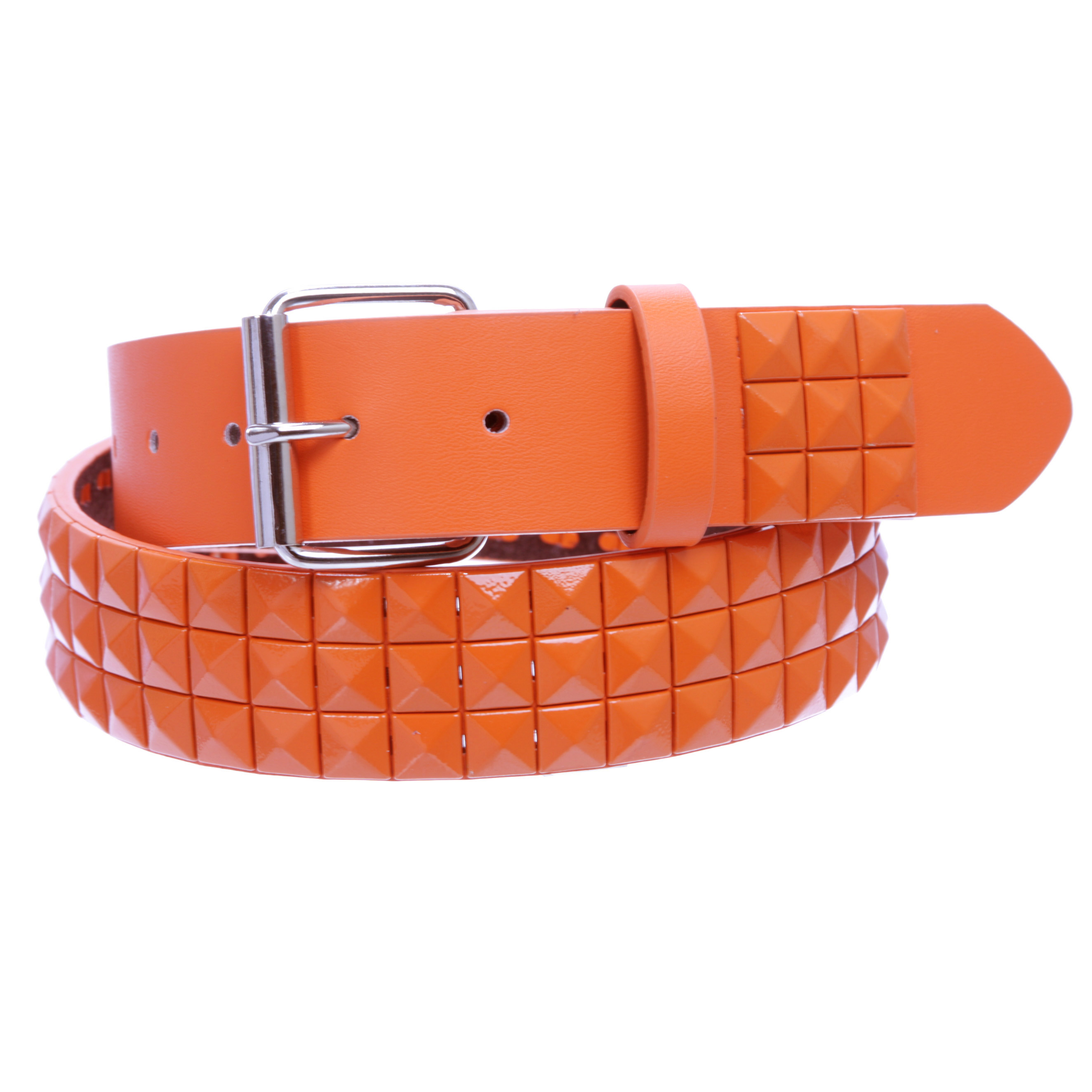 Snap On Solid Color Punk Rock Star Pyramid Studded Checker Board Leather Belt - Picture 29 of 32