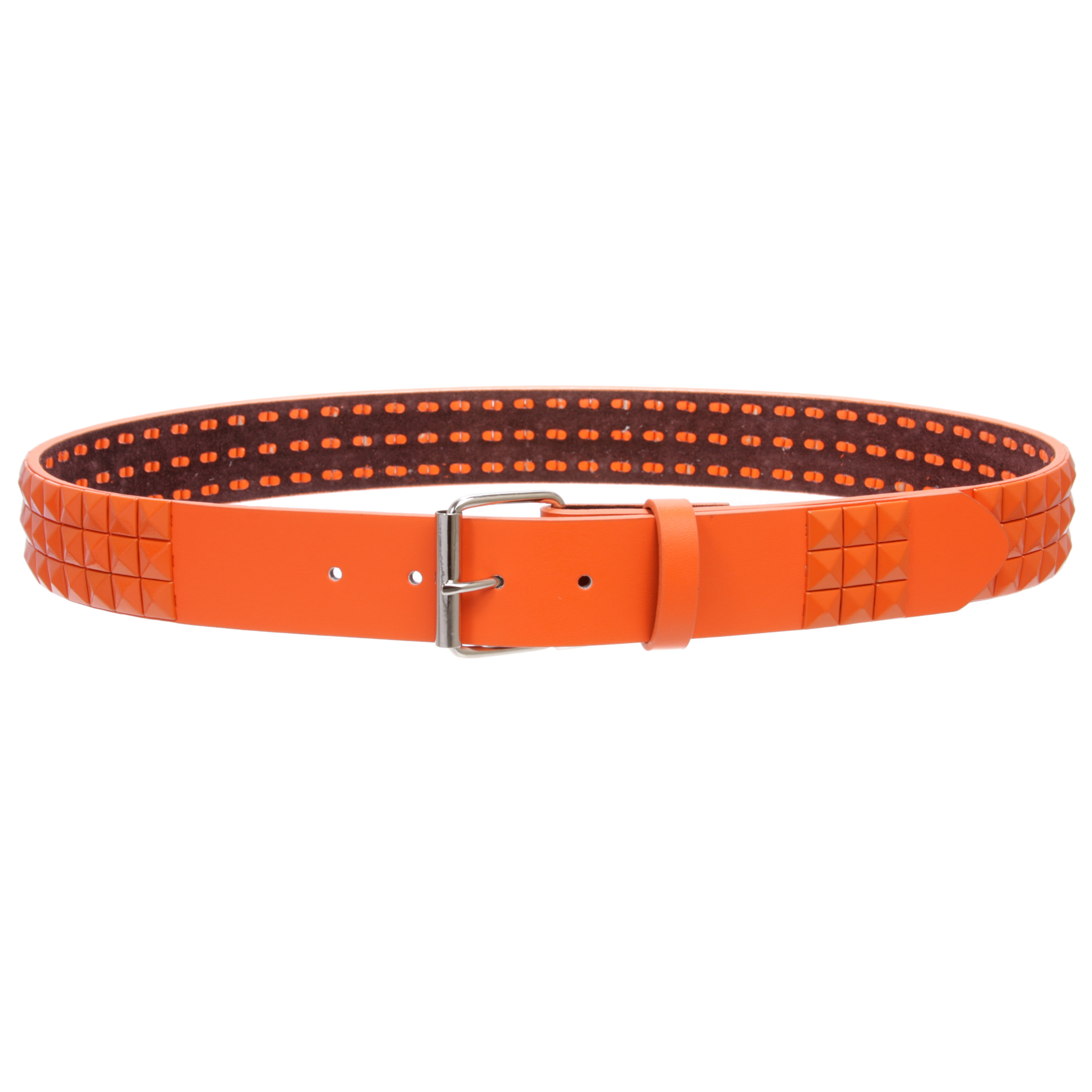 Snap On Solid Color Punk Rock Star Pyramid Studded Checker Board Leather Belt - Picture 30 of 32