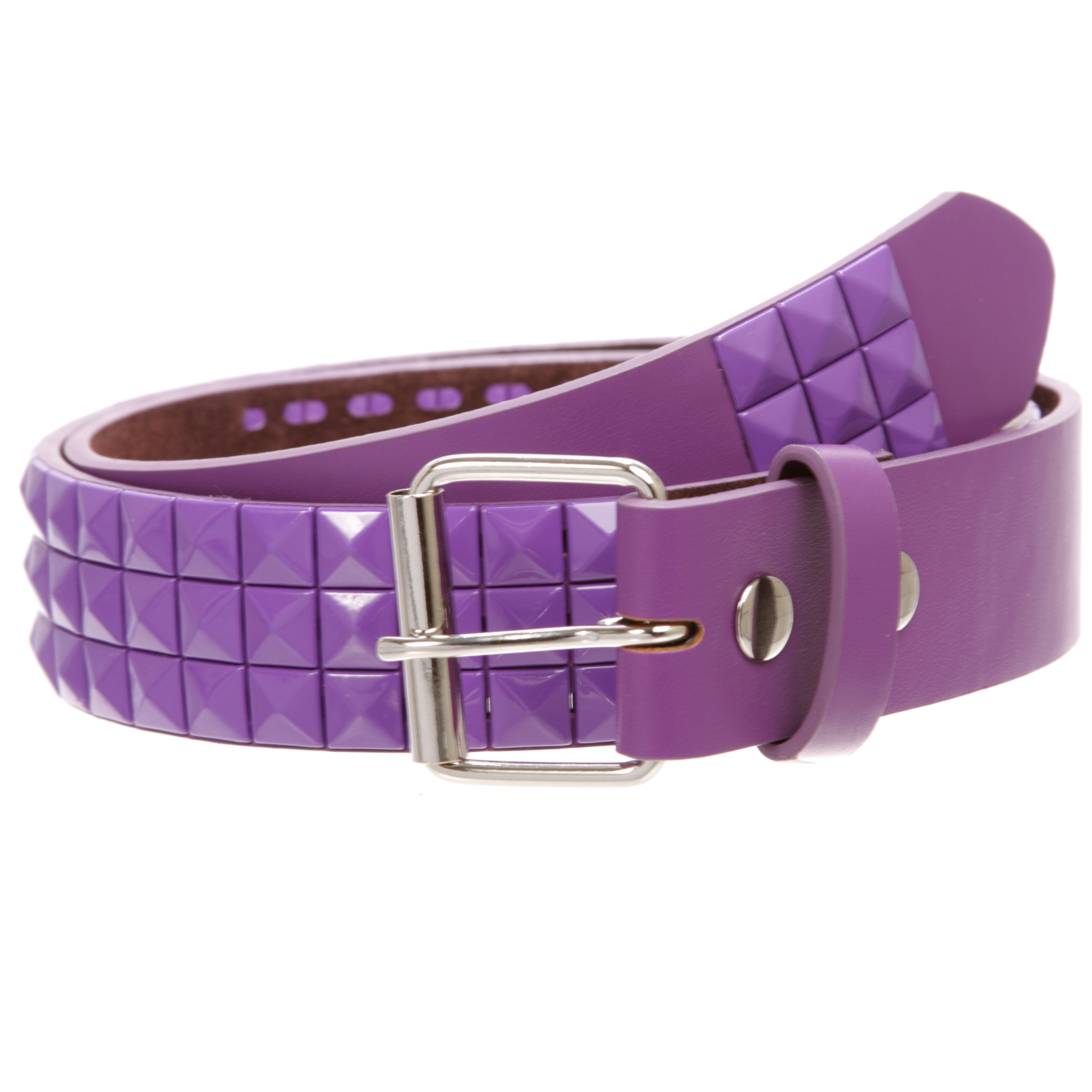 Snap On Solid Color Punk Rock Star Pyramid Studded Checker Board Leather Belt - Picture 18 of 32