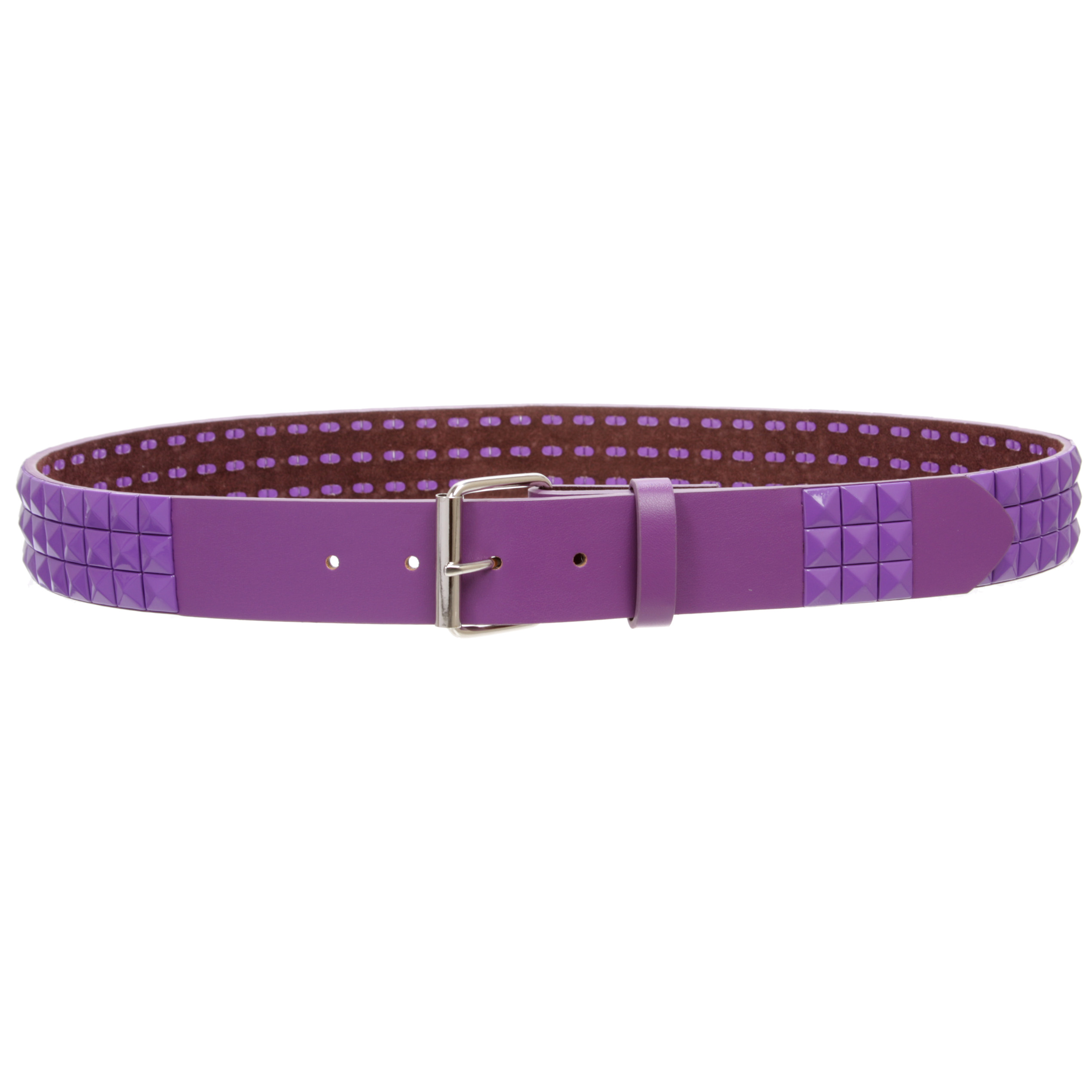 Snap On Solid Color Punk Rock Star Pyramid Studded Checker Board Leather Belt - Picture 20 of 32