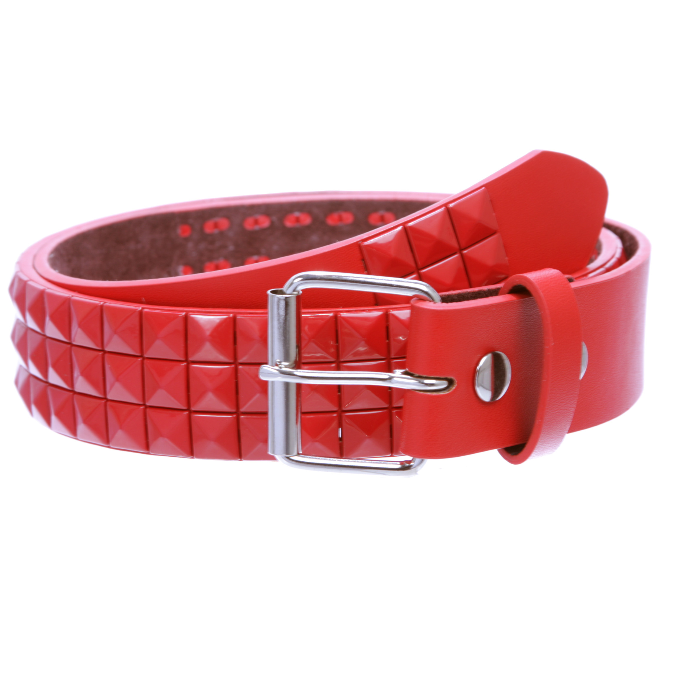 Snap On Solid Color Punk Rock Star Pyramid Studded Checker Board Leather Belt - Picture 13 of 32