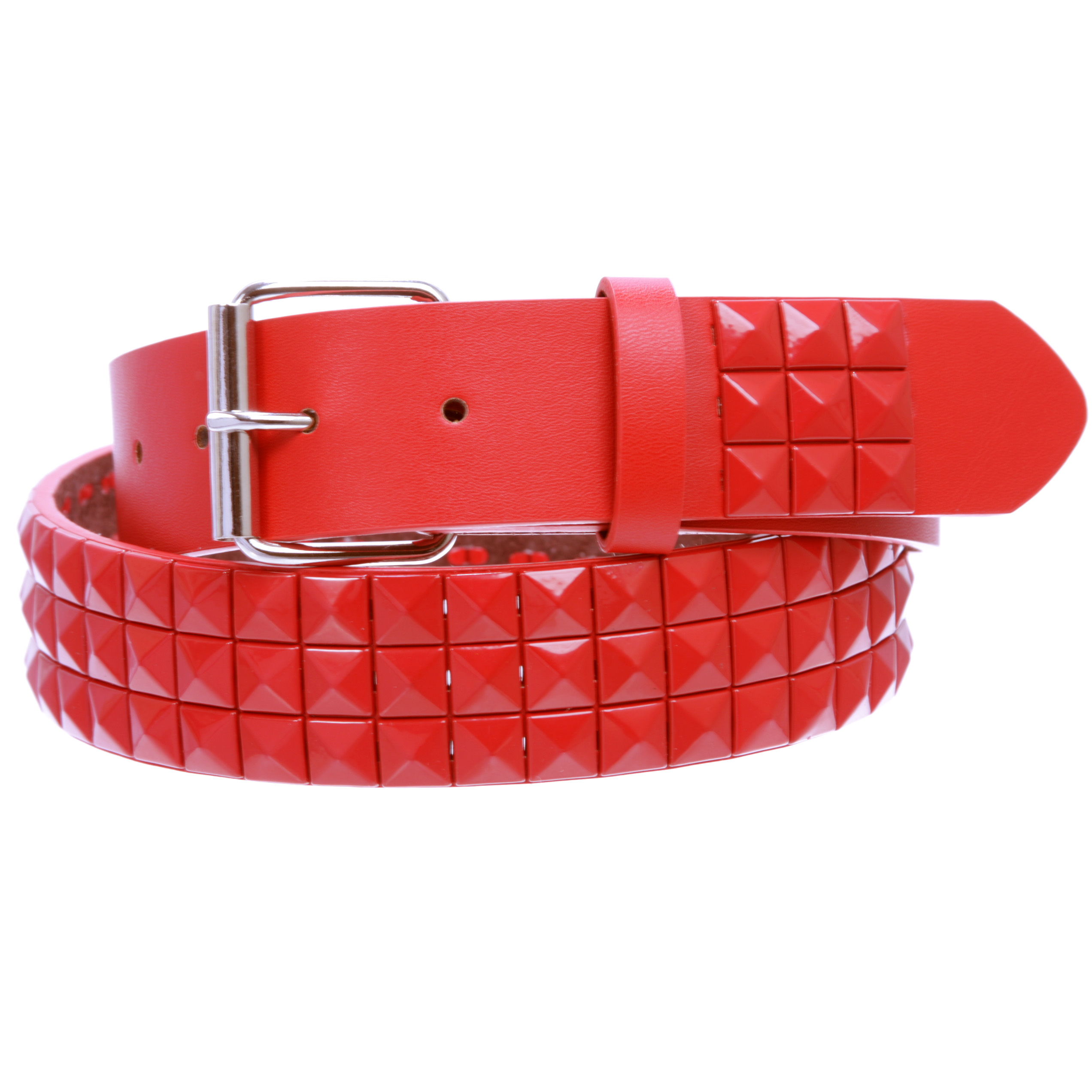 Snap On Solid Color Punk Rock Star Pyramid Studded Checker Board Leather Belt - Picture 14 of 32